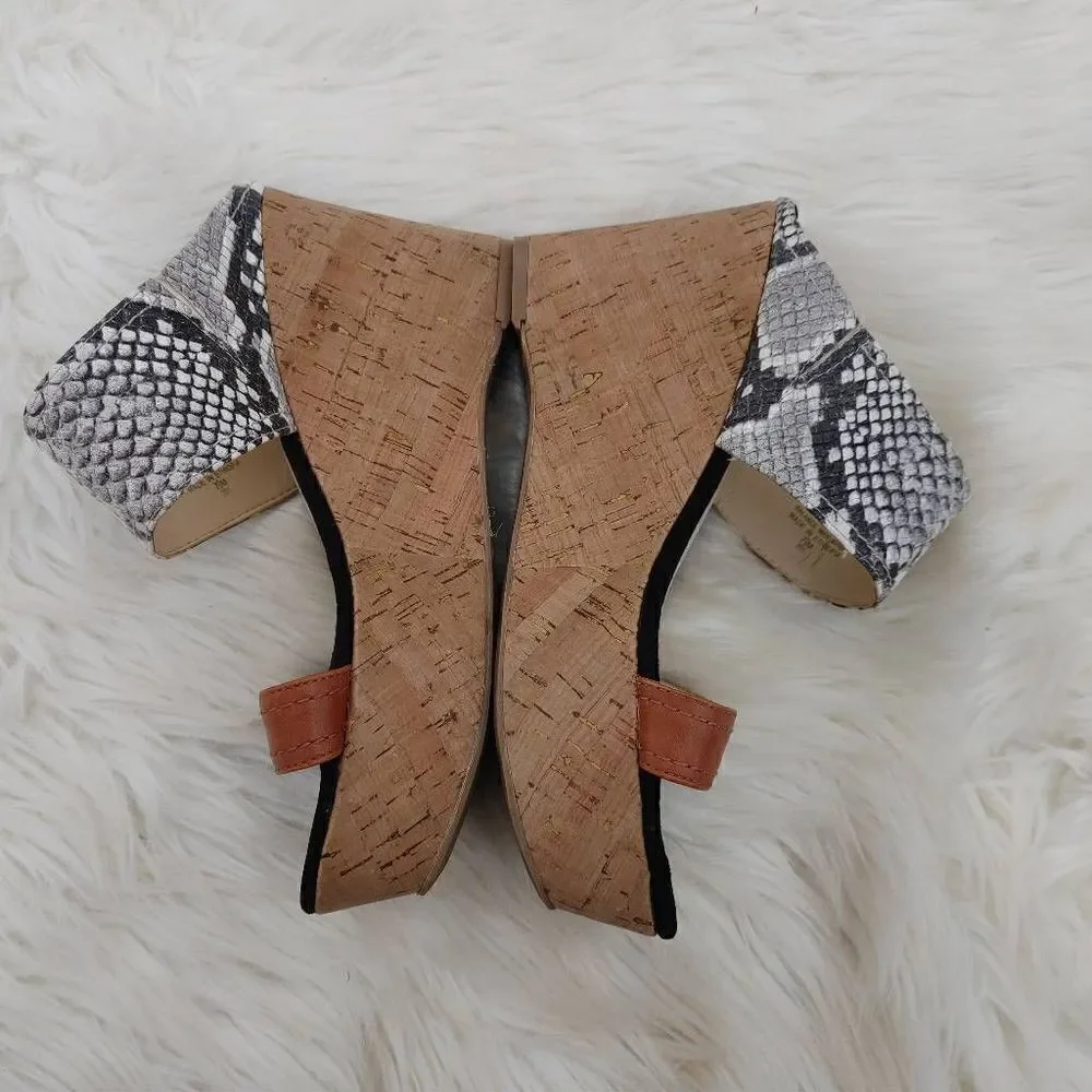Marc Fisher Shelbee Cork Snakeskin Wedge Women's Size 7.5.